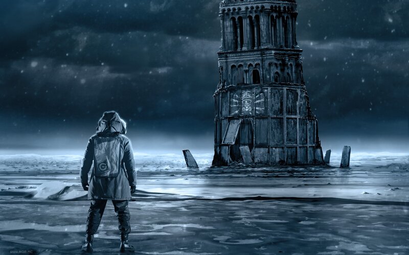 Person in Winter Coat — Blue, Dramatic, Night