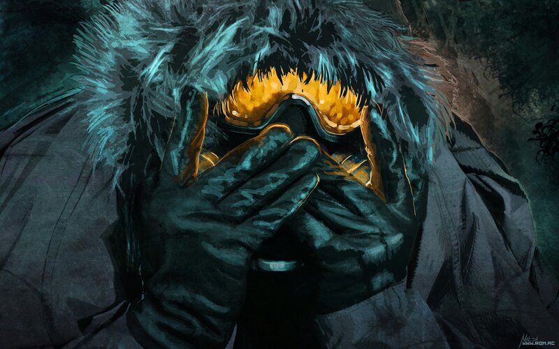 person in winter gear covering face