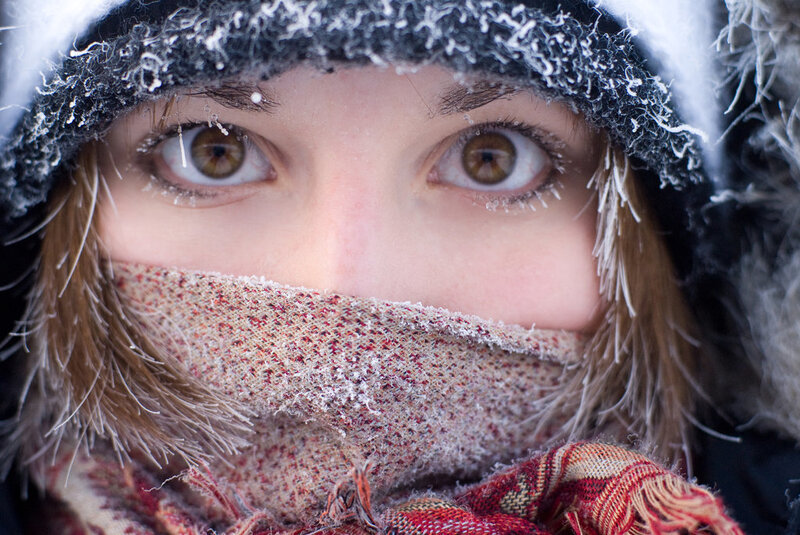 person in winter gear with frost