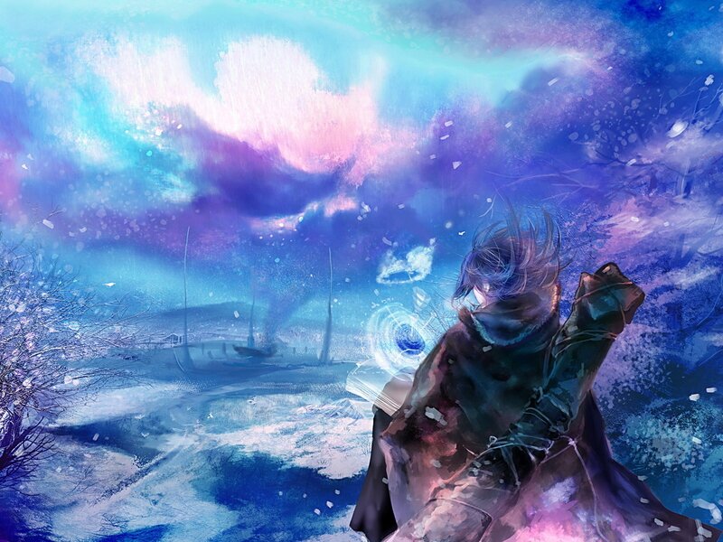 Person in Winter Landscape — Blue, Dramatic, Digital Art