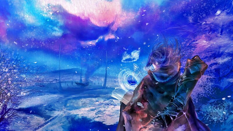 Person in Winter Landscape — Blue, Dramatic