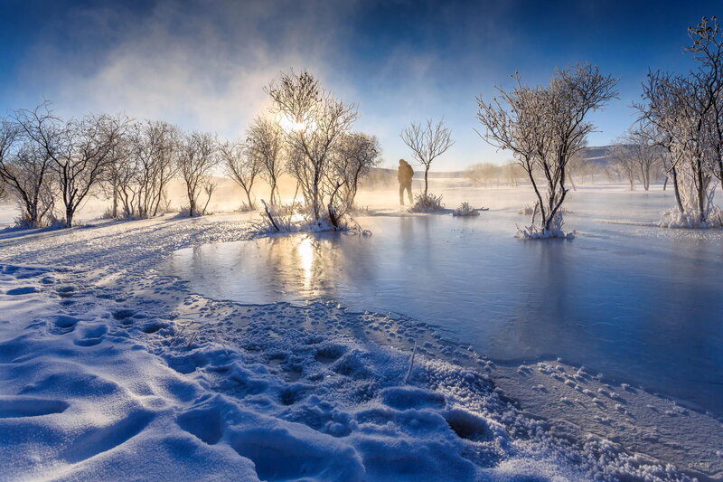 Person in Winter Landscape — Blue, Serene