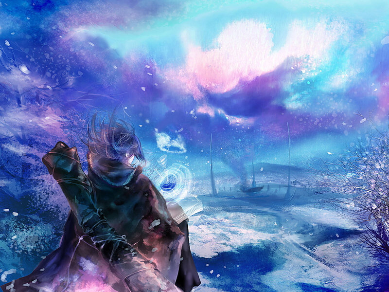 Person in Winter Landscape — Blue
