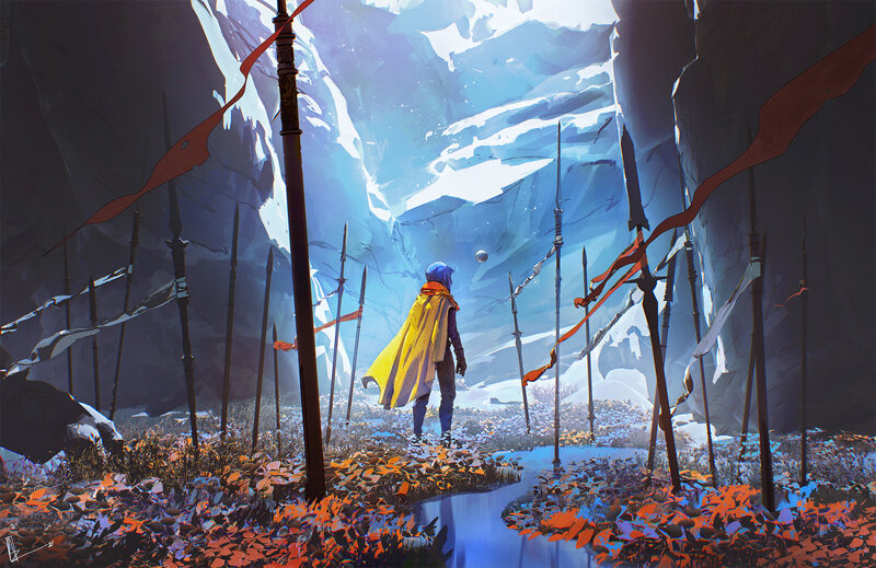 Person in Yellow Cloak — Blue