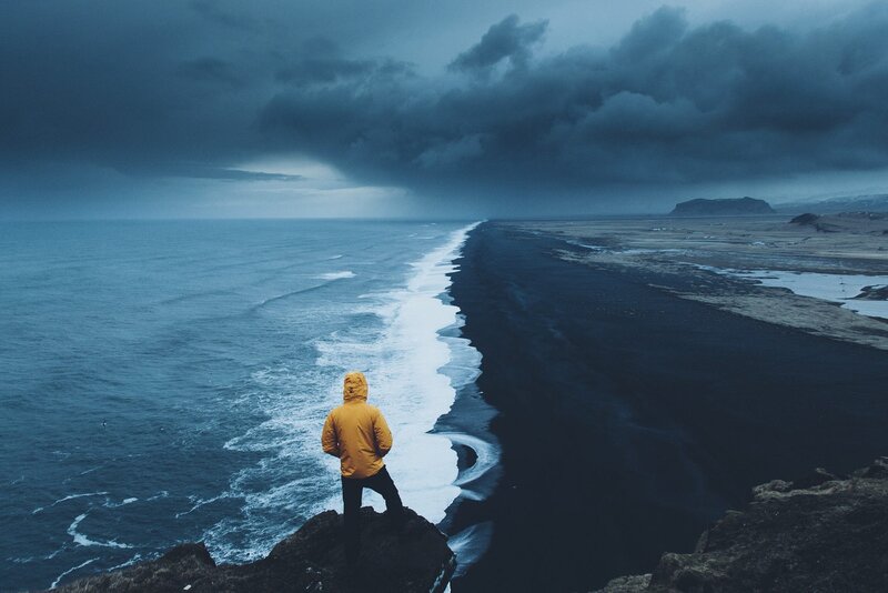 Person in Yellow Jacket — Blue, Dramatic