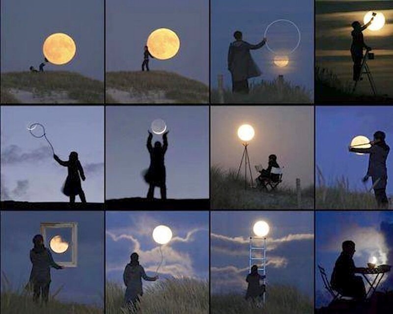 Person Interacting with Moon — Blue