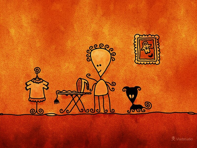 Person Ironing Clothes — Orange