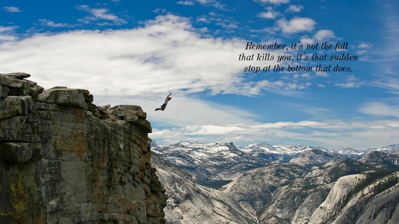 Person Jumping from Cliff — Blue, Dramatic, Afternoon, Photograph, Mountains