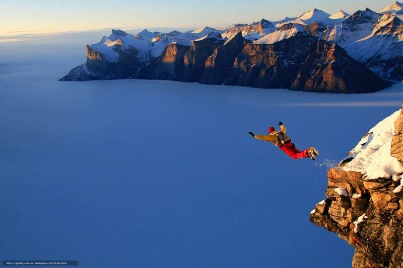 Person Jumping from Cliff — Blue, Dramatic, Sunrise