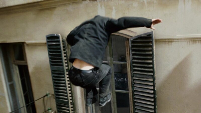 person jumping from window