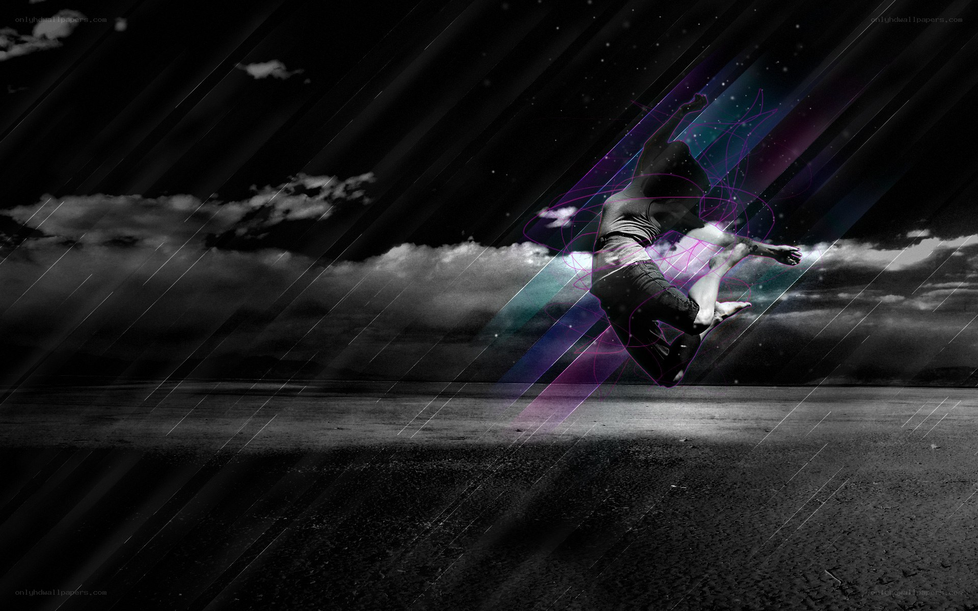 person jumping in abstract space