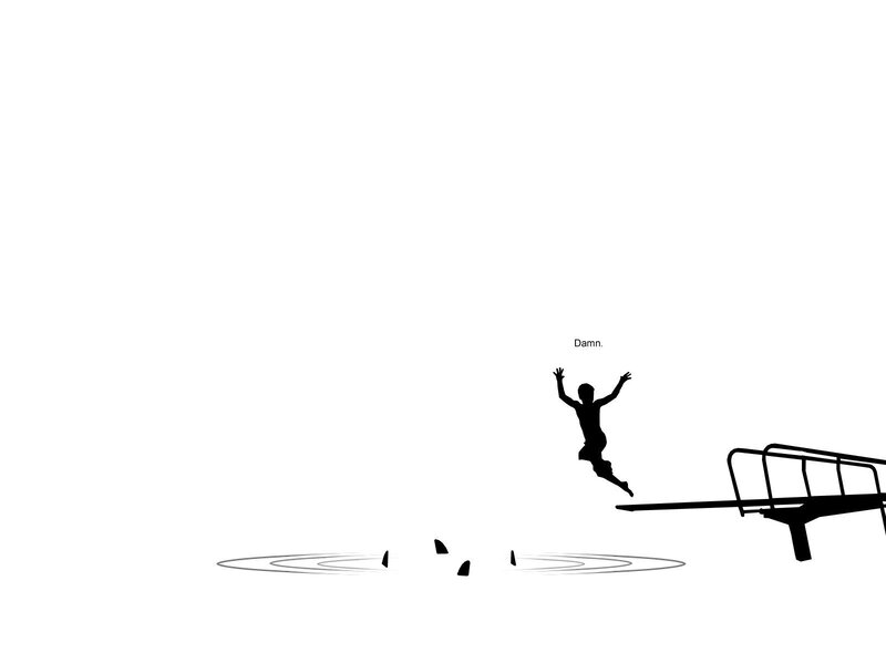 Person jumping into water with sharks