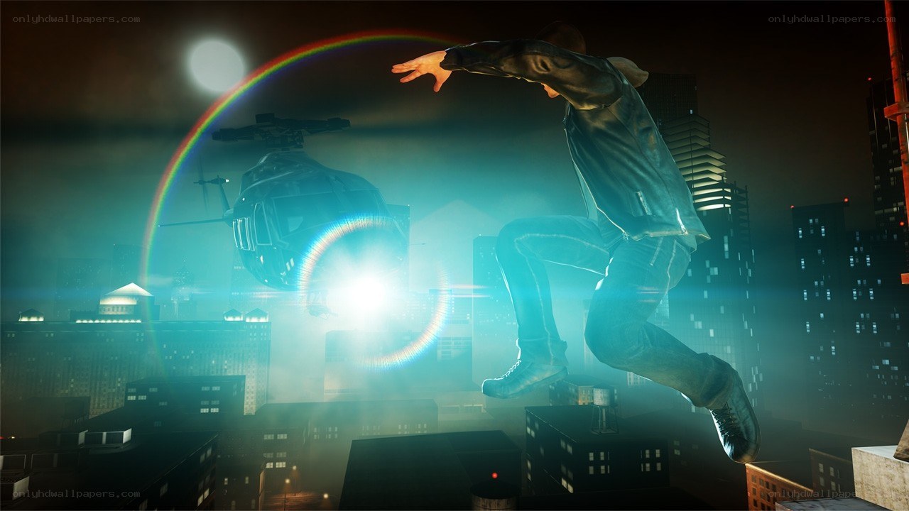 person jumping over city