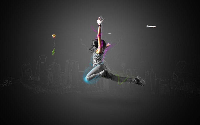 person jumping with light trails