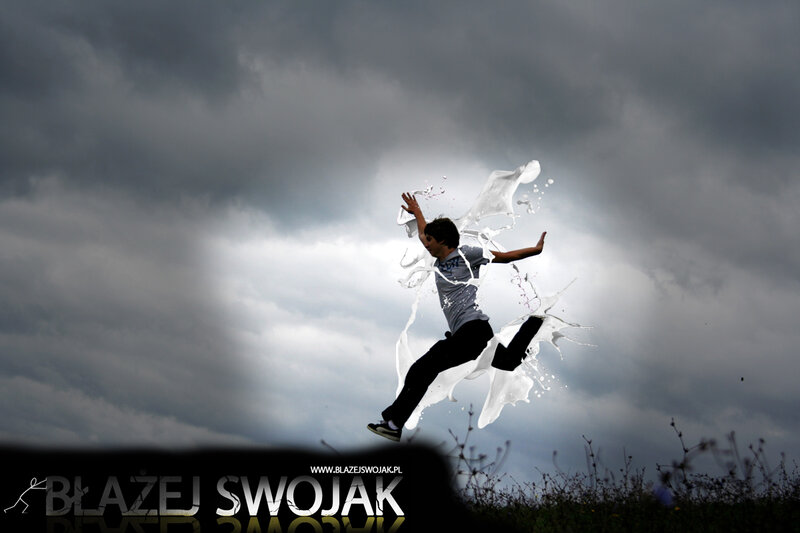 Person jumping with liquid splash