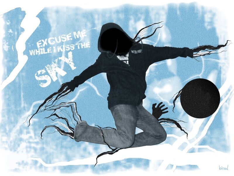 person jumping with text