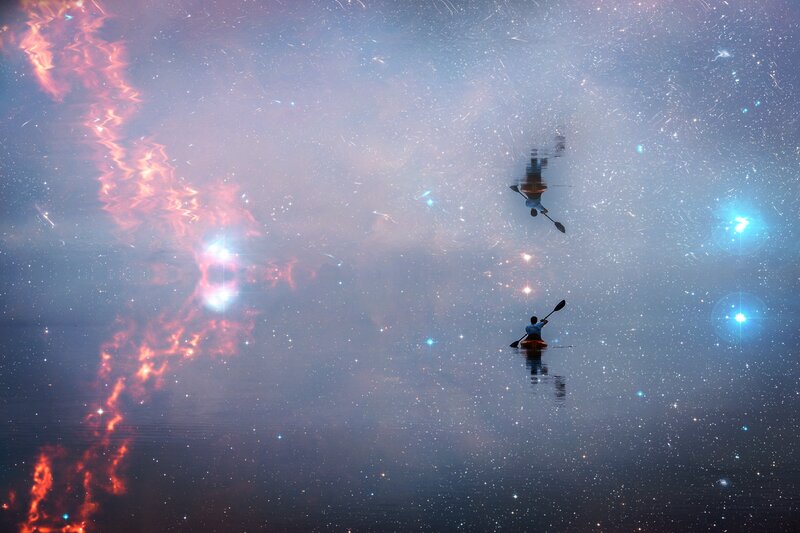 Person Kayaking in Space