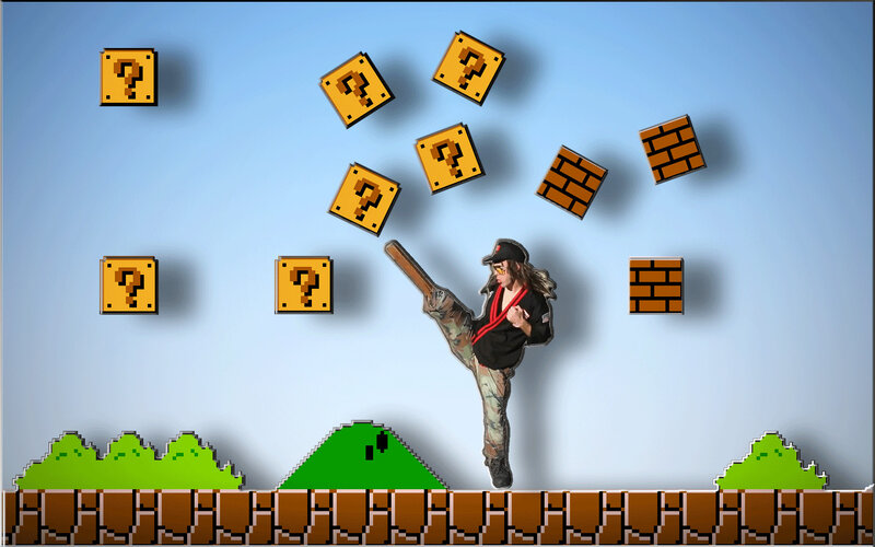 person kicking in video game world
