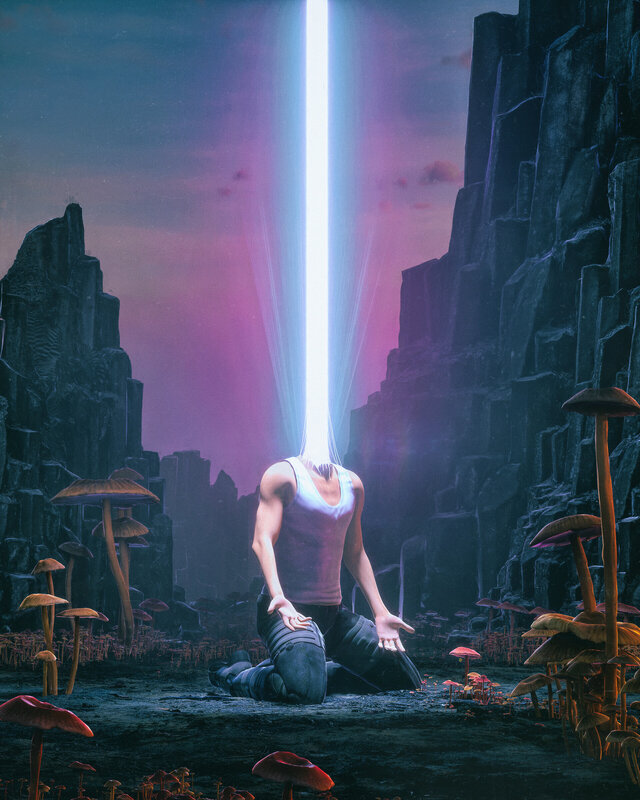 Person Kneeling in Canyon