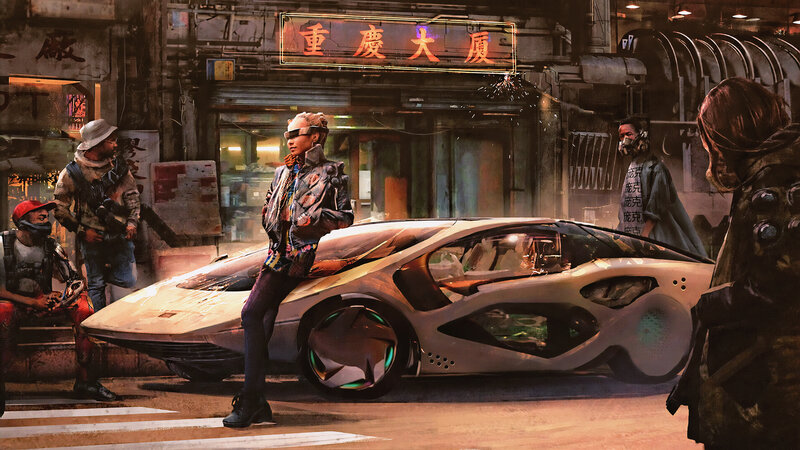 Person Leaning on Car — Brown, Dramatic