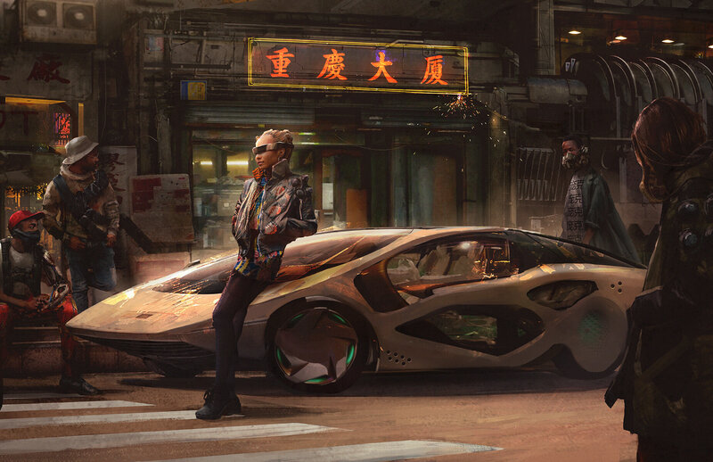 Person Leaning on Car — Brown