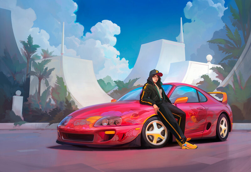 Person Leaning on Red Car — Calm
