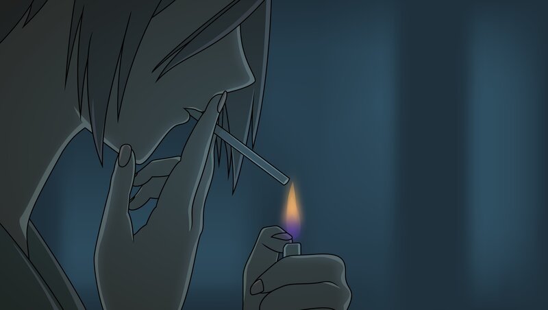 person lighting a cigarette