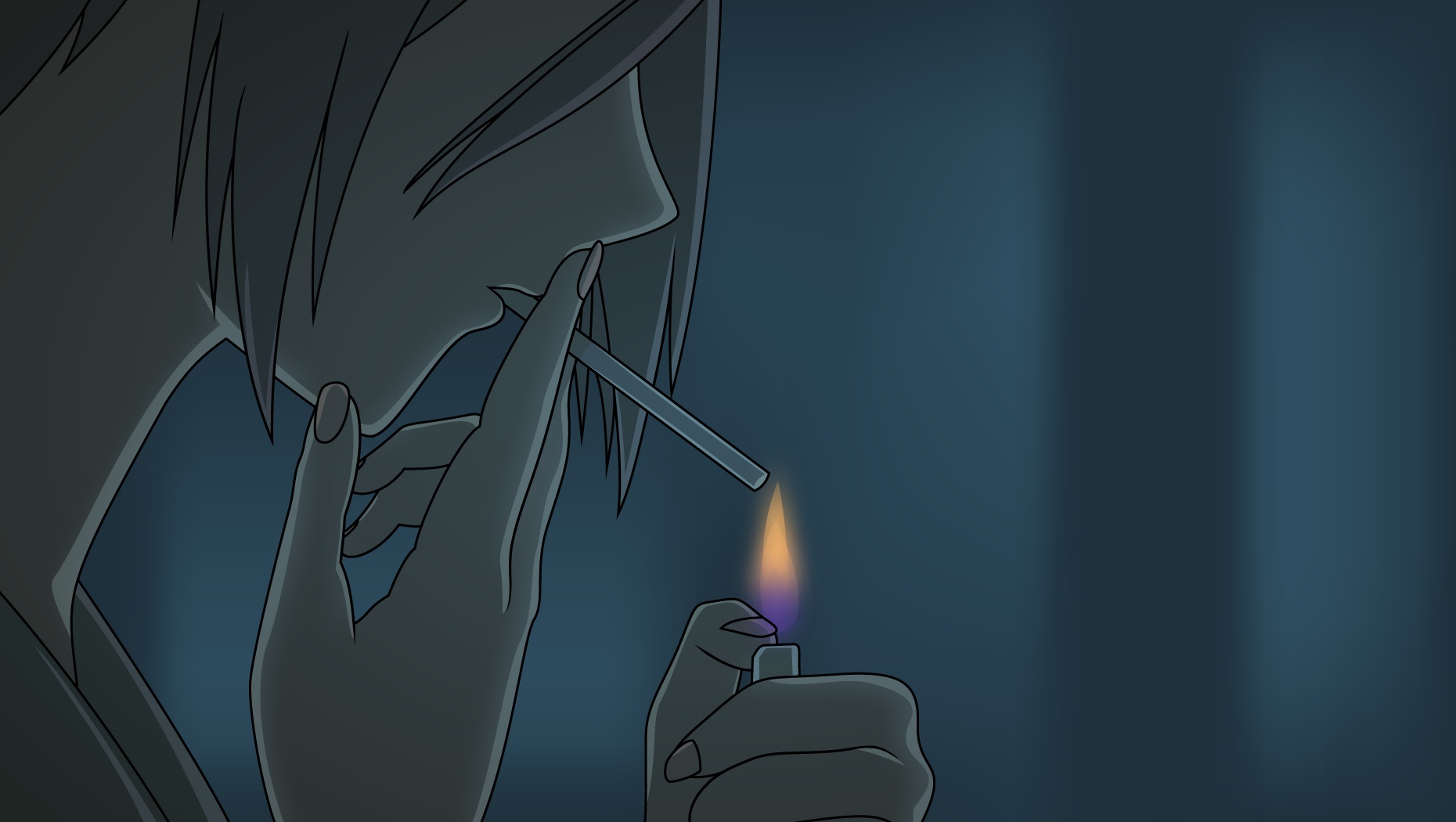 person lighting a cigarette