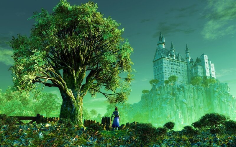 Person Looking at Castle — Green