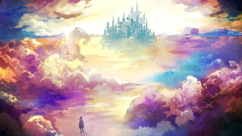 Person Looking at Castle — Purple, Dreamy, Sunset