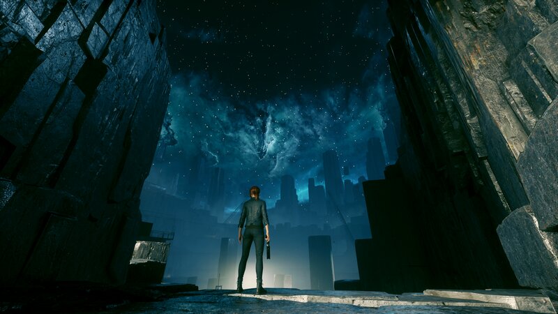 Person Looking at City — Blue, Dramatic