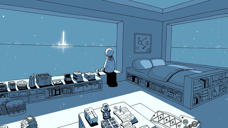 Person Looking at City — Blue, Serene
