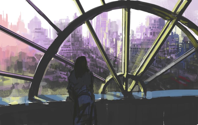Person Looking at City — Purple