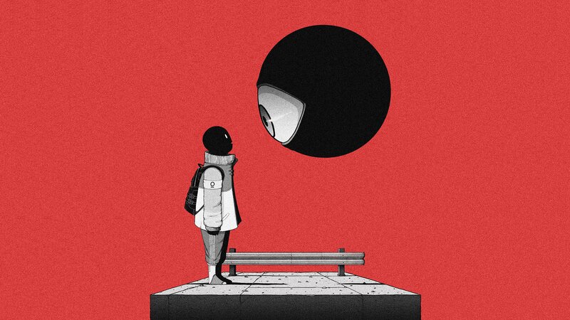 Person Looking at Floating Eye — Red