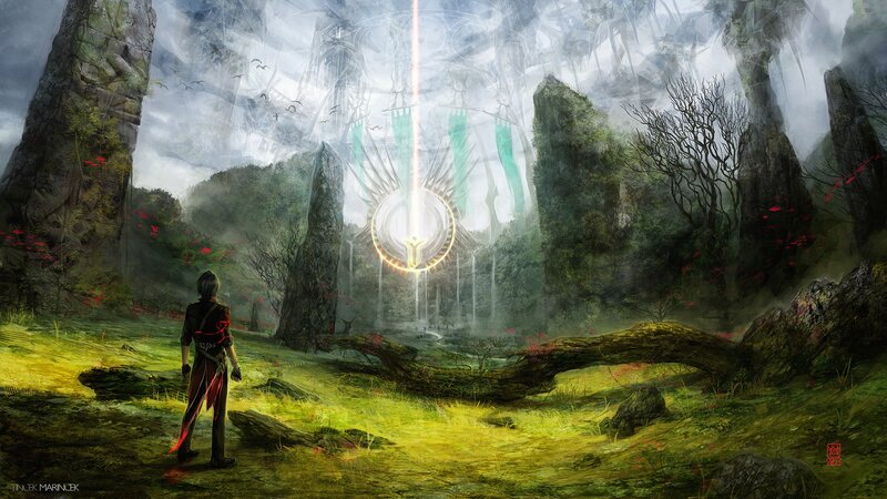 Person Looking at Glowing Portal
