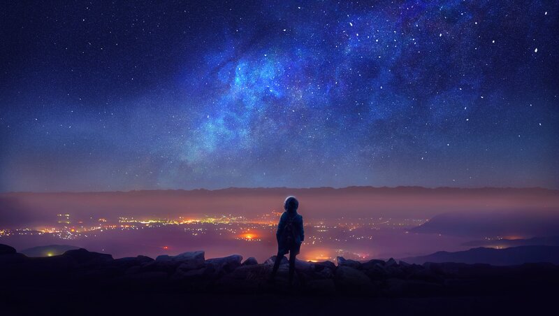 Person Looking at Stars — Blue