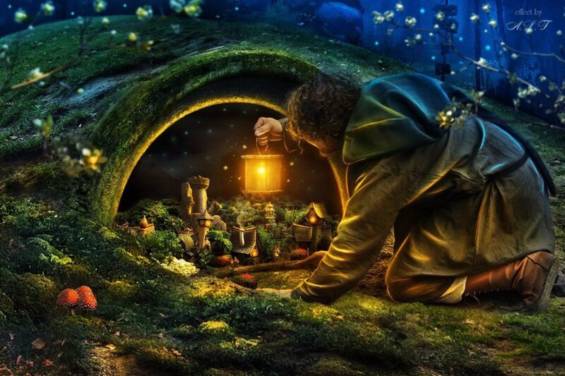 Person Looking into Hobbit Hole