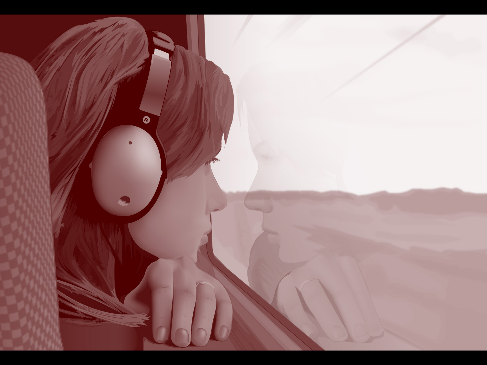 person looking out train window
