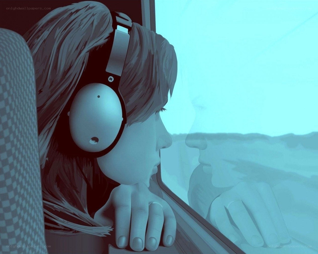 person looking out train window