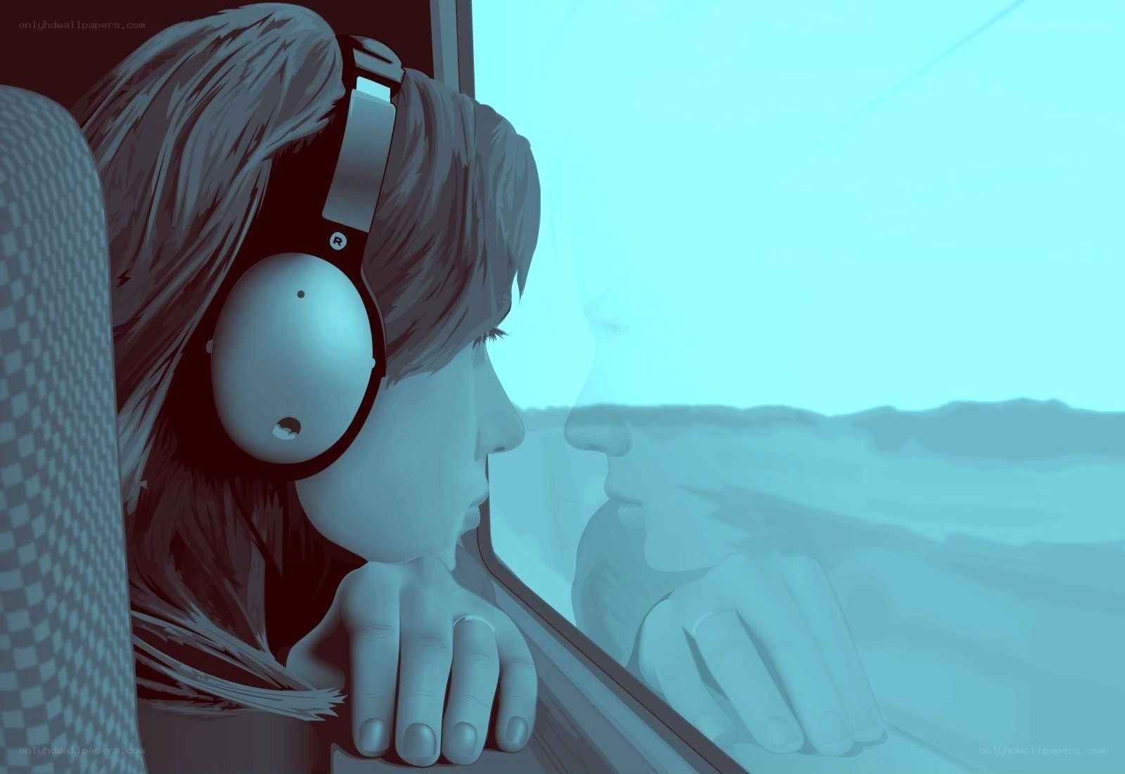 person looking out train window