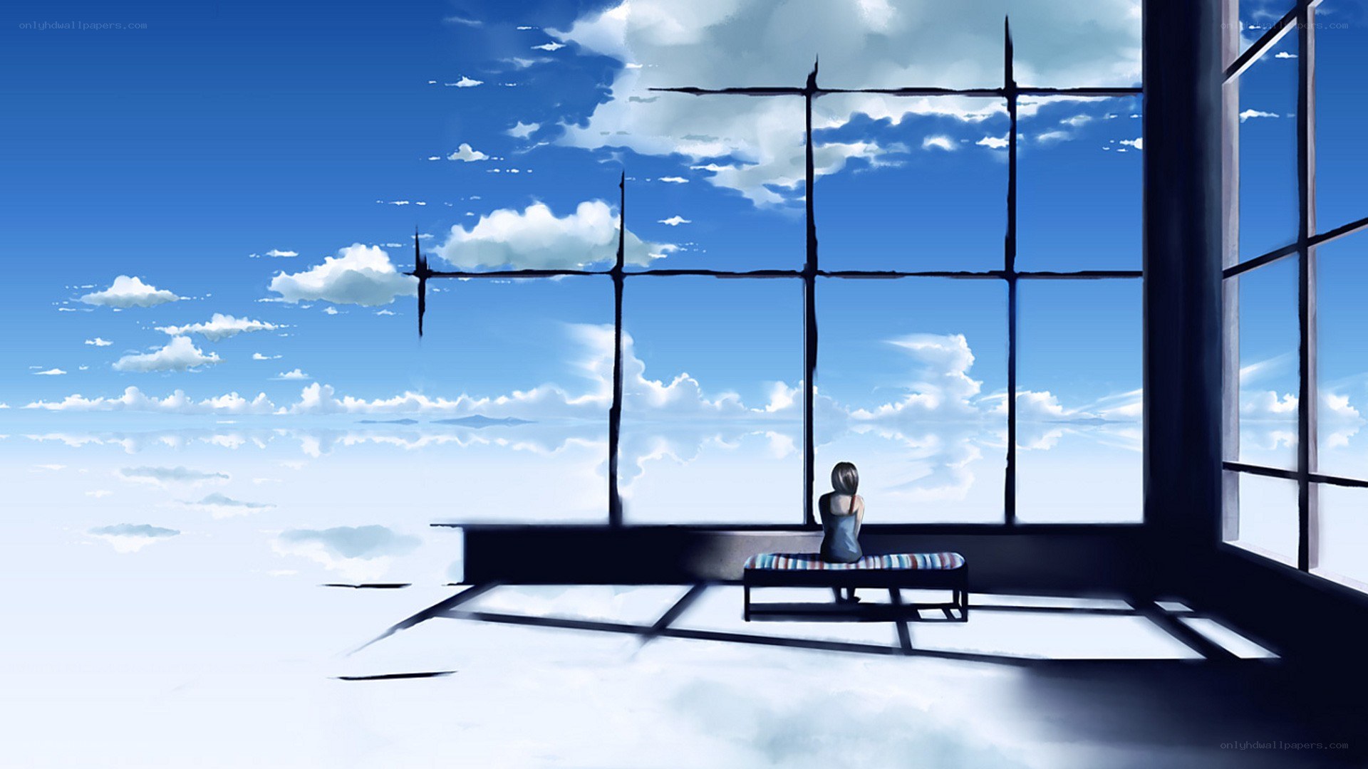 person looking out window at sky