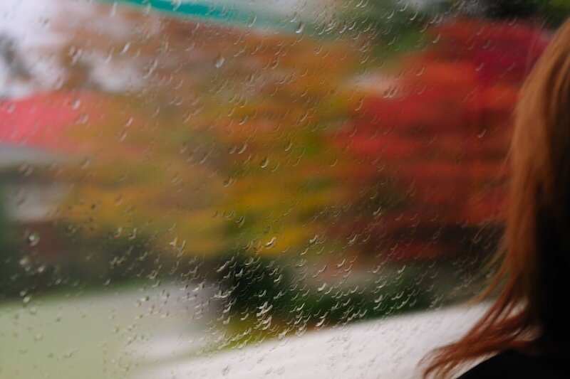 Person Looking Through Rain-streaked Window