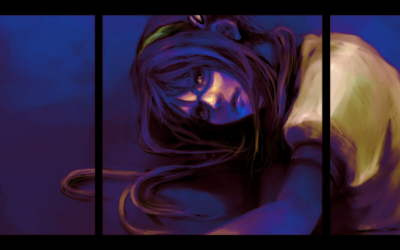 person lying down in blue light