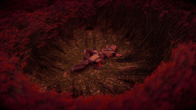 Person Lying in Grass — Red, Dramatic
