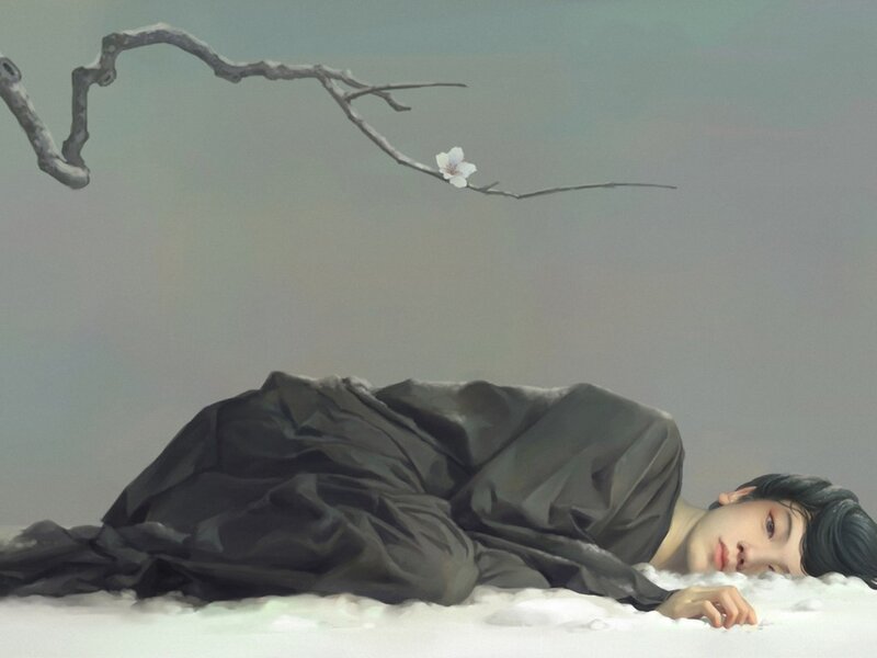 Person Lying in Snow — Gray