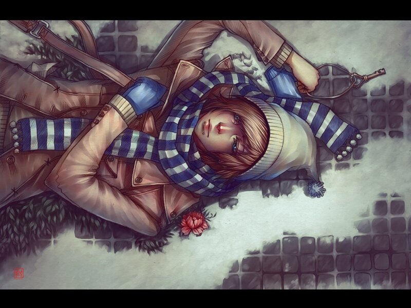 person lying in snow