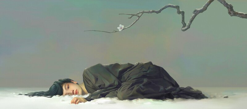 Person Lying in Snow — White