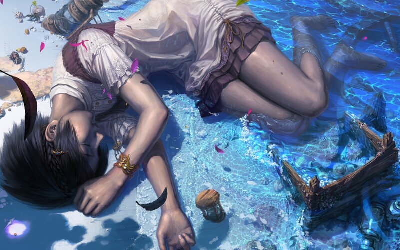 Person Lying in Water — Blue