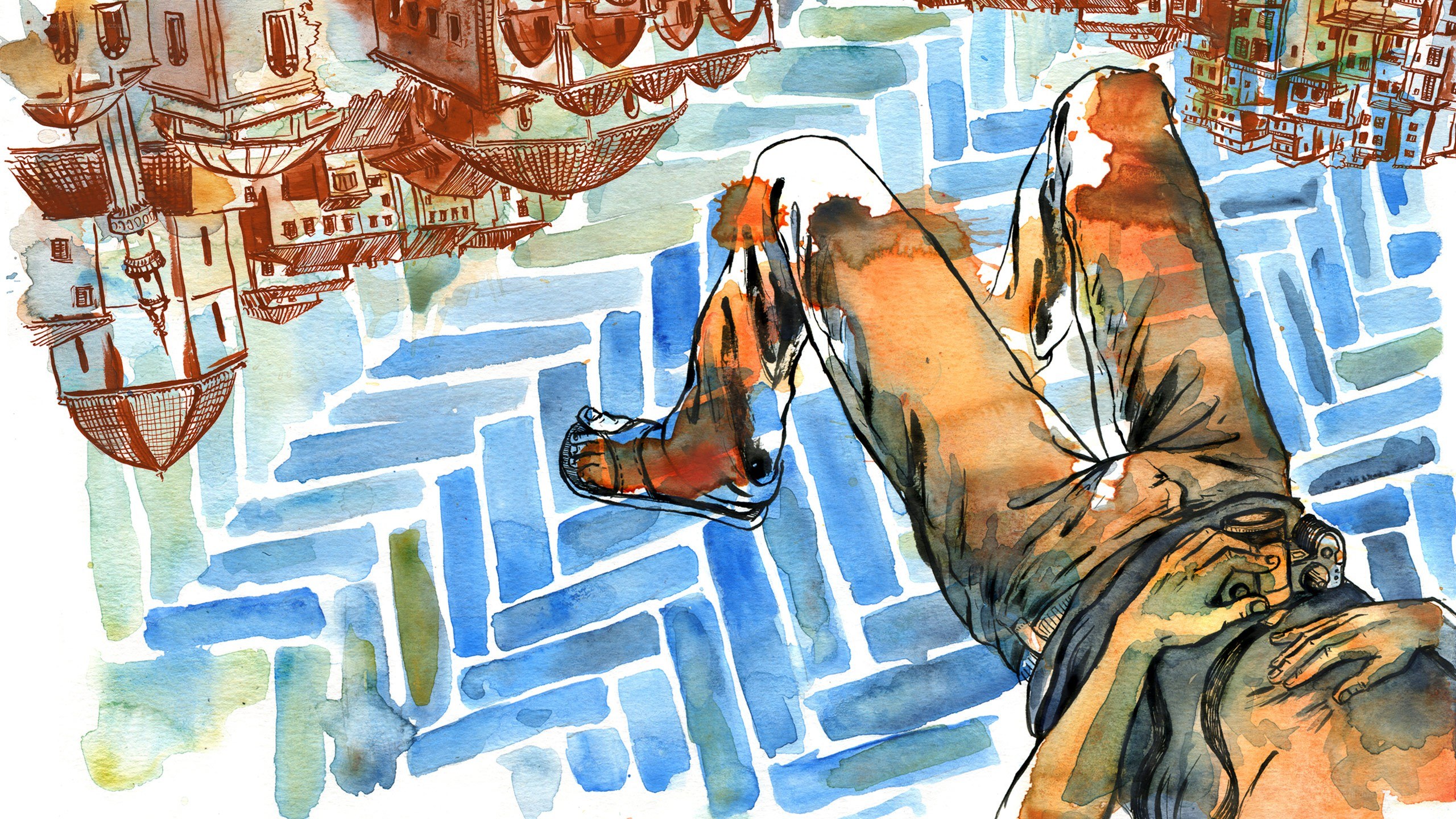 person lying on blue tiles