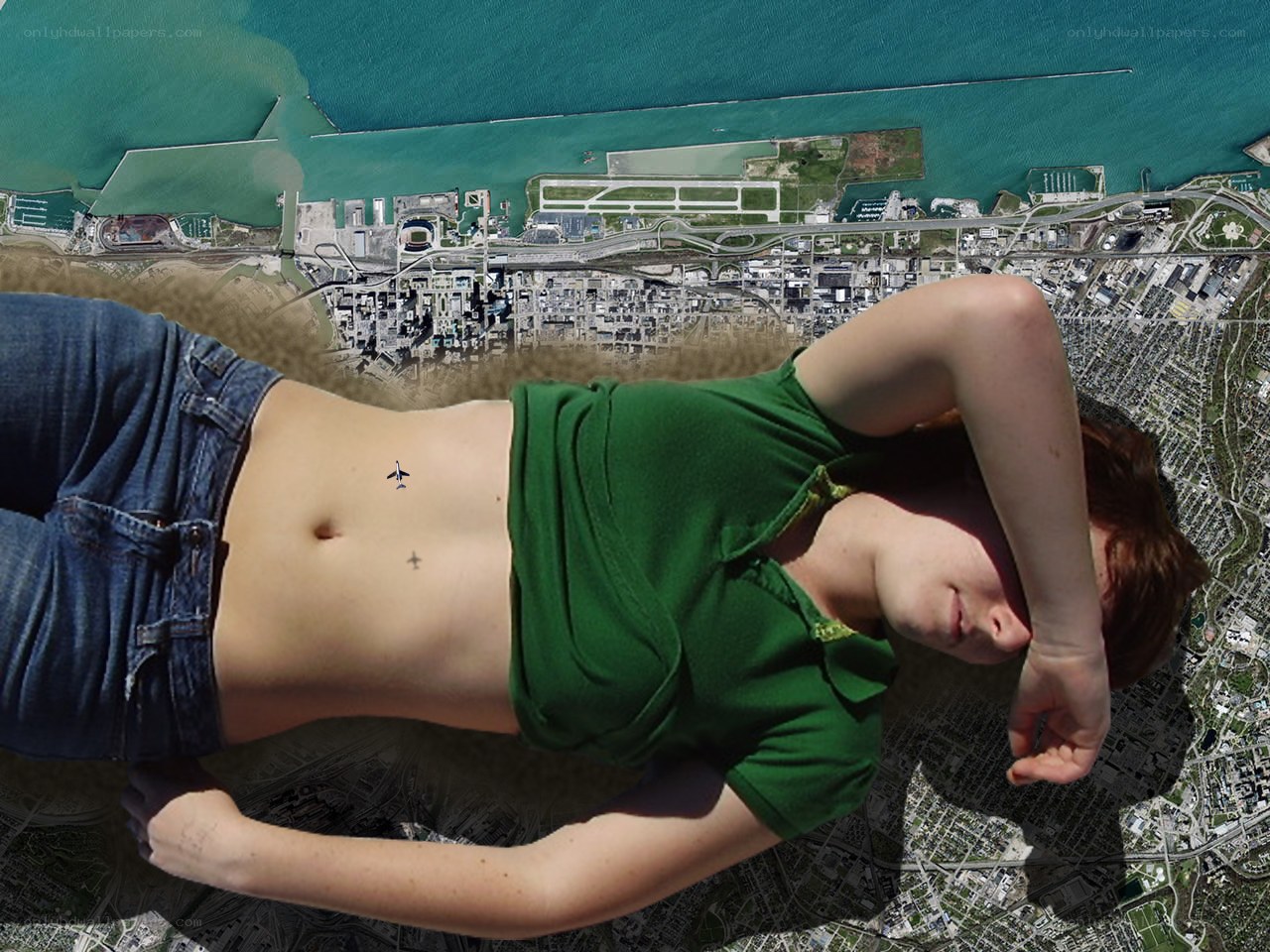 person lying on city map